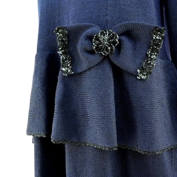 Fianona Santana Knit Peplum Cold Shoulder Beaded Sweater Dress Navy Blue Size M - Picture 4 of 7